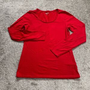 Lands' End Shaped Fit Basic Long Sleeve Shirt Women Small Red Round Neck Stretch